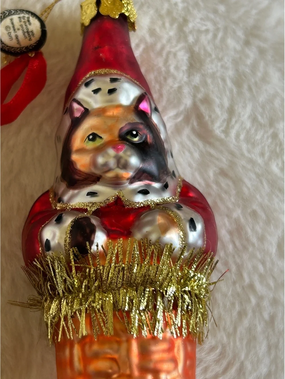 Old World Christmas Glass Cat in Basket Christmas Ornament